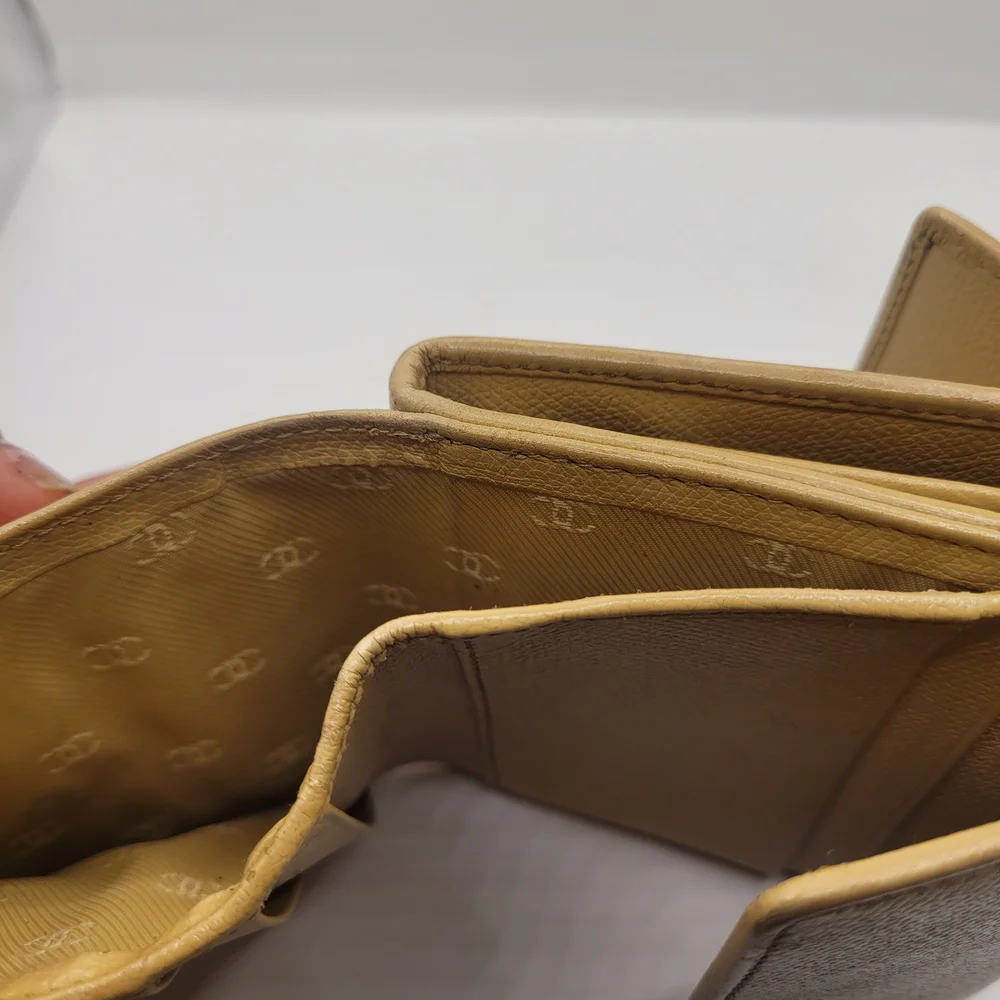 CHANEL Tan Caviar Leather Compact Wallet